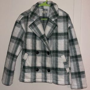 Madewell Jacquard Double-Breasted Crop Blazer in Plaid